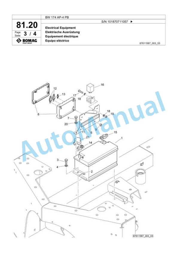 Bomag BW 174 AP-4 PB Tandem Vibratory Roller Spare Parts Catalogue 00818973-2
