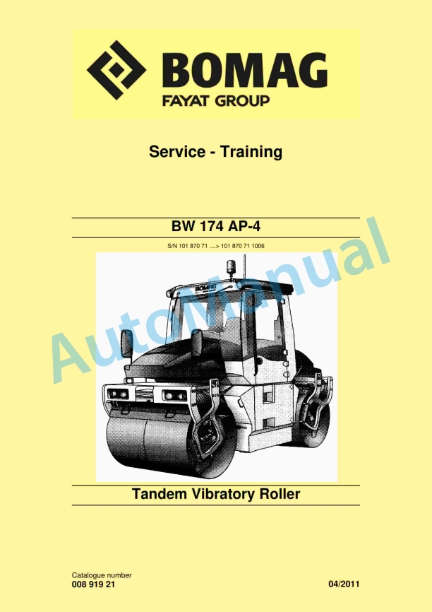 Bomag BW 174 AP-4 Tandem Vibratory Roller Service Training 00891921