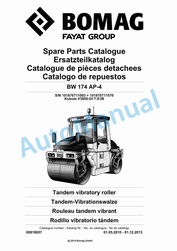 Bomag BW 174 AP-4 Tandem Vibratory Roller Spare Parts Catalogue 00818657