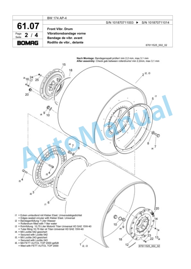 Bomag BW 174 AP-4 Tandem Vibratory Roller Spare Parts Catalogue 00818657-2