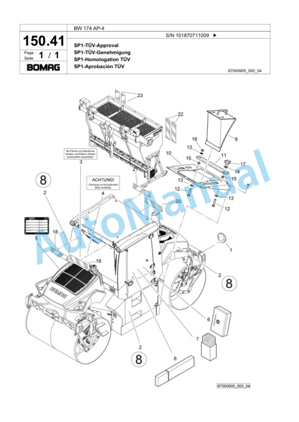 Bomag BW 174 AP-4 Tandem Vibratory Roller Spare Parts Catalogue 00818657-4