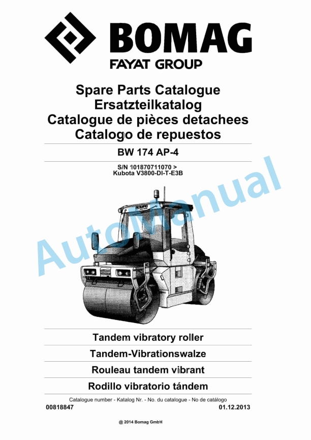Bomag BW 174 AP-4 Tandem Vibratory Roller Spare Parts Catalogue 00818847