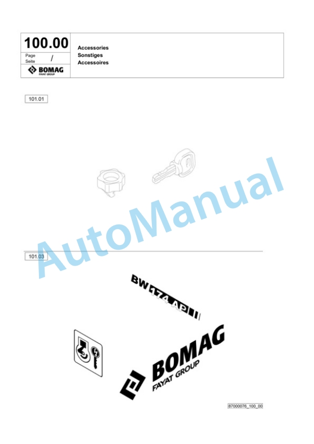 Bomag BW 174 AP-4f Tandem Vibratory Roller Spare Parts Catalogue 00824911-4
