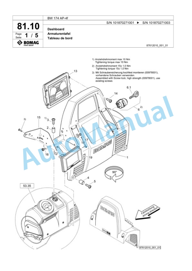 Bomag BW 174 AP-4f Tandem Vibratory Roller Spare Parts Catalogue 00826153-2