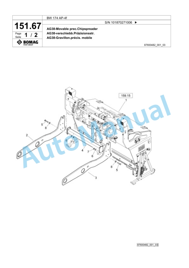 Bomag BW 174 AP-4f Tandem Vibratory Roller Spare Parts Catalogue 00826153-4