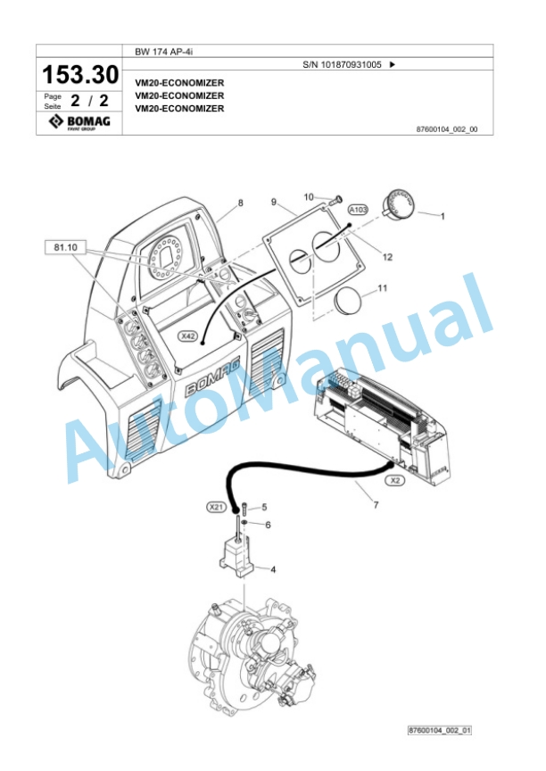 Bomag BW 174 AP-4i Tandem Vibratory Roller Spare Parts Catalogue 00825053-4