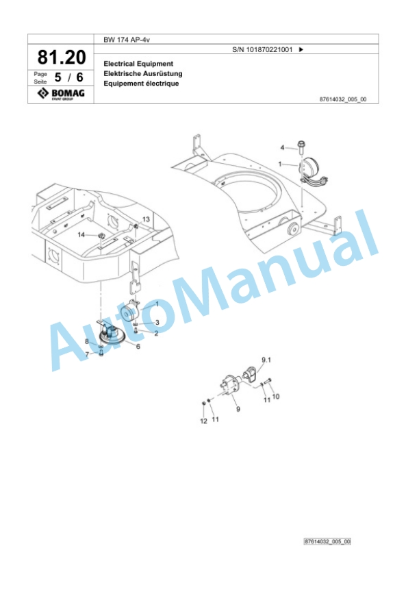 Bomag BW 174 AP-4v Tandem Vibratory Roller Spare Parts Catalogue 00825821-2