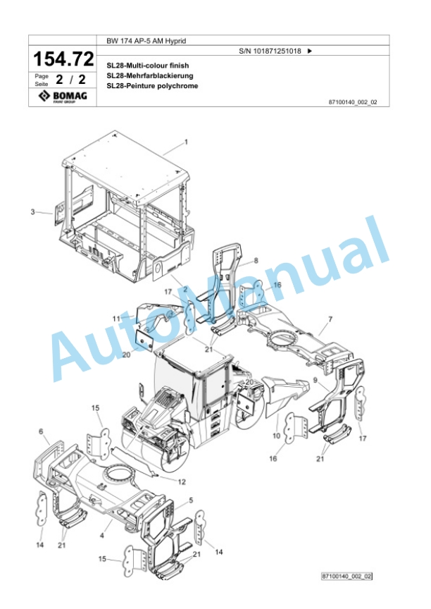 Bomag BW 174 AP-5 AM Hybrid Tandem Vibratory Roller Spare Parts Catalogue 00826447-4