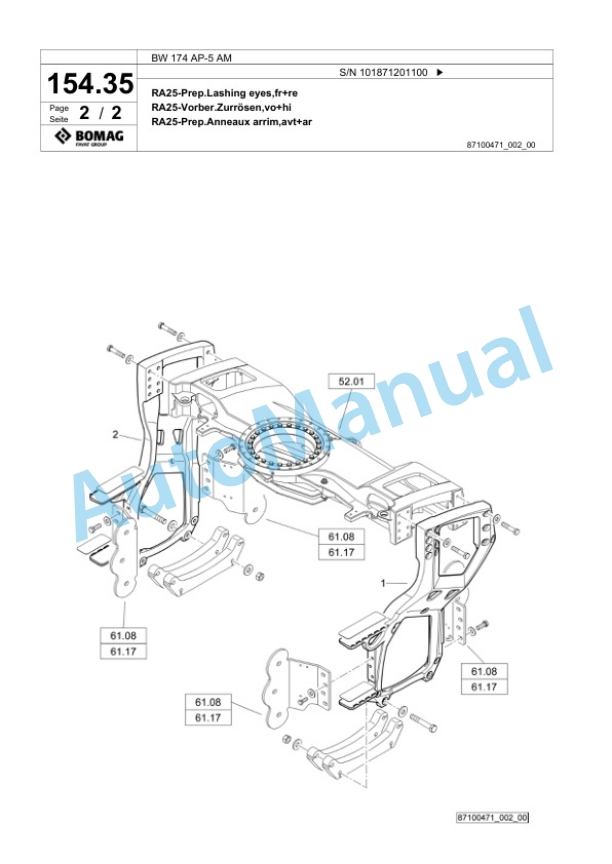 Bomag BW 174 AP-5 AM Tandem Vibratory Roller Spare Parts Catalogue 00826321-4