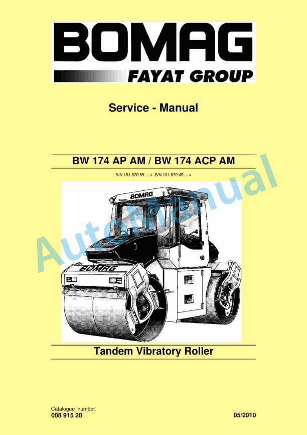 Bomag BW 174 AP AM, BW 174 ACP AM Tandem Vibratory Roller Service Manual 00891520