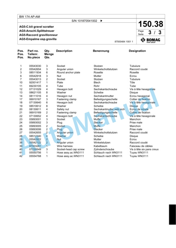 Bomag BW 174 AP-AM Tandem Vibratory Roller Spare Parts Catalogue 00818343-4