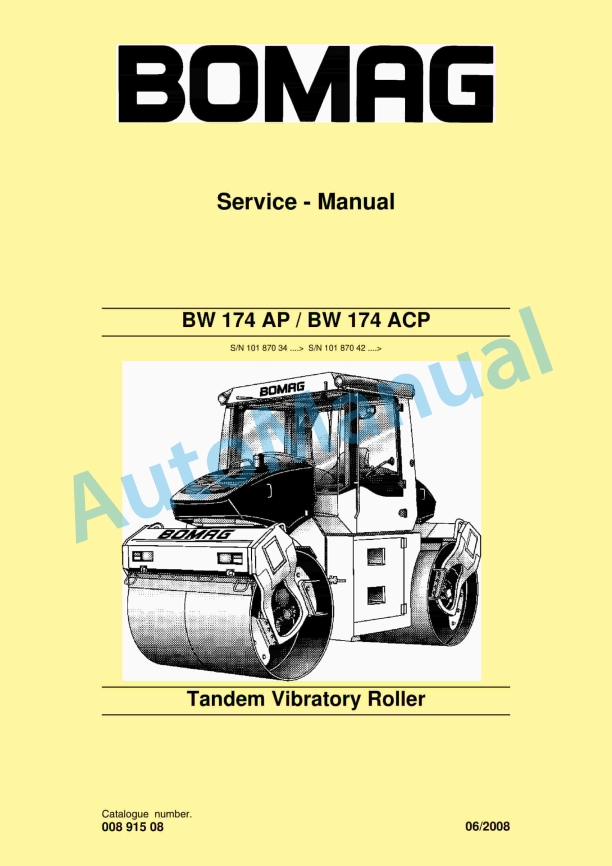 Bomag BW 174 AP, BW 174 ACP Tandem Vibratory Rollers Service Manual 00891508