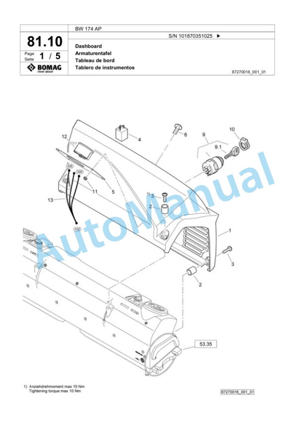 Bomag BW 174 AP Tandem Vibratory Roller Spare Parts Catalogue 00818517-2