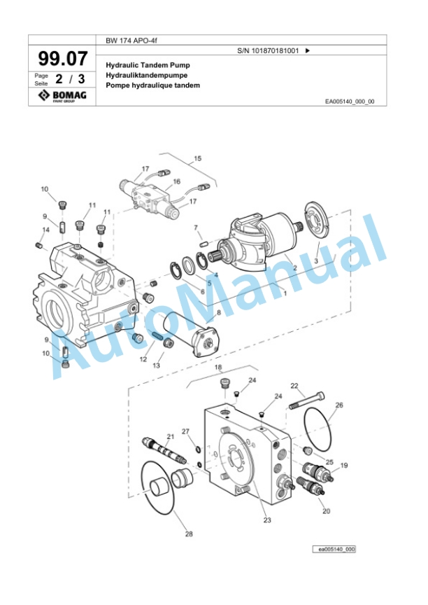 Bomag BW 174 APO-4f Tandem Vibratory Roller Spare Parts Catalogue 00825101-3