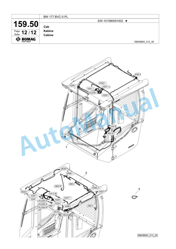 Bomag BW 177 BVC-5 PL Single Drum Wheel Drive Vibratory Roller Spare Parts Catalogue 00827071-5