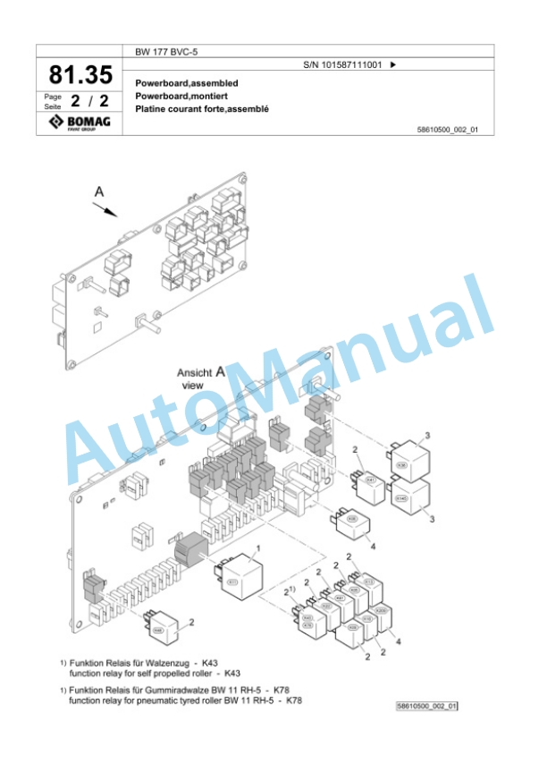 Bomag BW 177 BVC-5 Single Drum Wheel Drive Vibratory Roller Spare Parts Catalogue 00825731-2