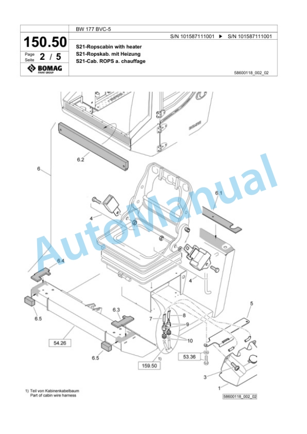 Bomag BW 177 BVC-5 Single Drum Wheel Drive Vibratory Roller Spare Parts Catalogue 00825731-3