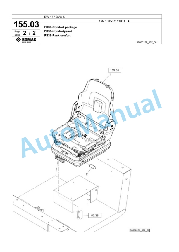 Bomag BW 177 BVC-5 Single Drum Wheel Drive Vibratory Roller Spare Parts Catalogue 00825731-4
