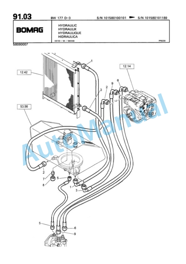 Bomag BW 177 D-3 Single Drum Wheel Drive Vibratory Roller Spare Parts Catalogue 00815310-2