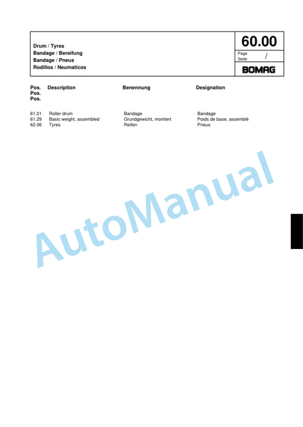 Bomag BW 177 D-3 Single Drum Wheel Drive Vibratory Roller Spare Parts Catalogue 00817749-2