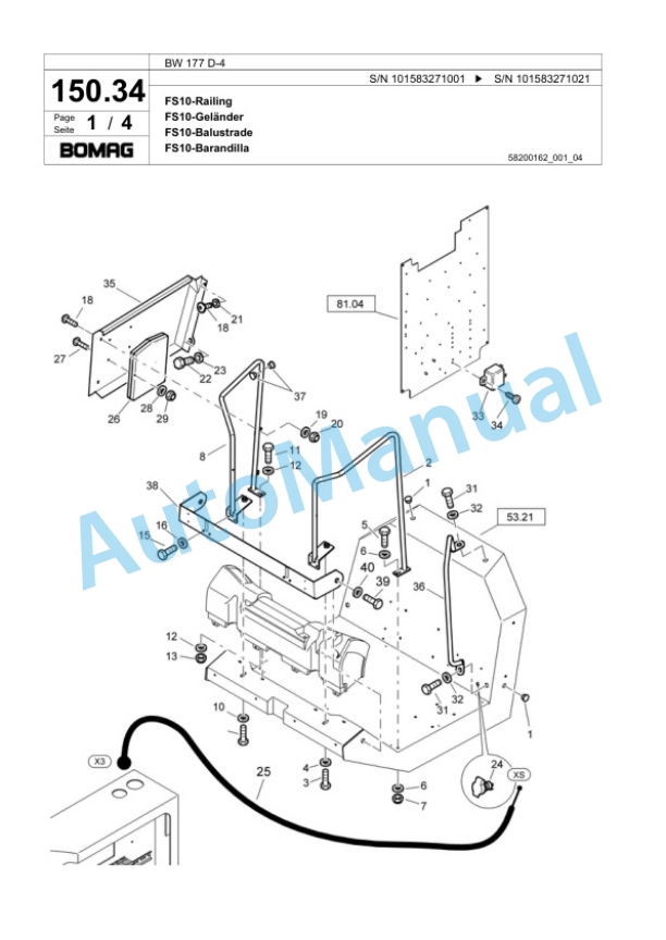 Bomag BW 177 D-4 Single Drum Wheel Drive Vibratory Roller Spare Parts Catalogue 00818451-3