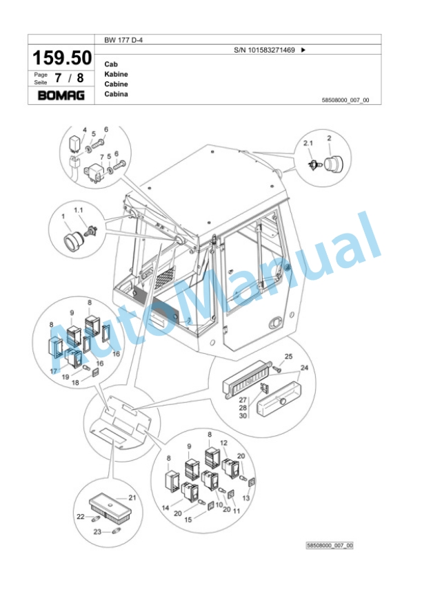 Bomag BW 177 D-4 Single Drum Wheel Drive Vibratory Roller Spare Parts Catalogue 00818451-5
