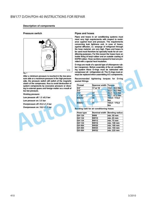 Bomag BW 177 D-40, BW 177 DH-40, BW 177 PDH-40 Single Drum Roller Repair Instructions 0852794-2