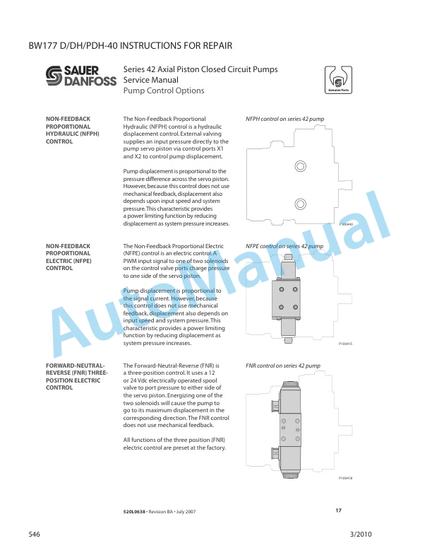 Bomag BW 177 D-40, BW 177 DH-40, BW 177 PDH-40 Single Drum Roller Repair Instructions 0852794-3