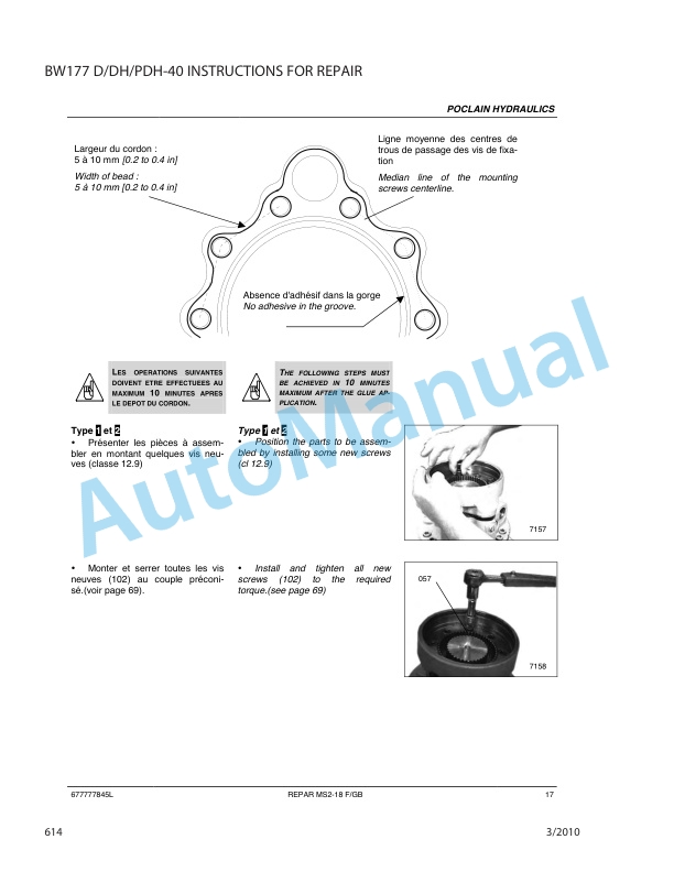 Bomag BW 177 D-40, BW 177 DH-40, BW 177 PDH-40 Single Drum Roller Repair Instructions 0852794-4