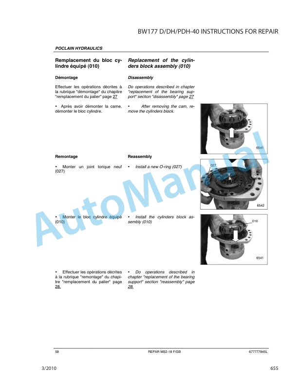 Bomag BW 177 D-40, BW 177 DH-40, BW 177 PDH-40 Single Drum Roller Repair Instructions 0852794-5
