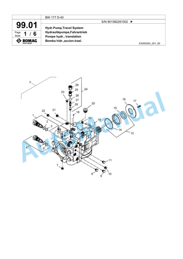 Bomag BW 177 D-40 Single Drum Wheel Drive Vibratory Roller Spare Parts Catalogue 00818165-2