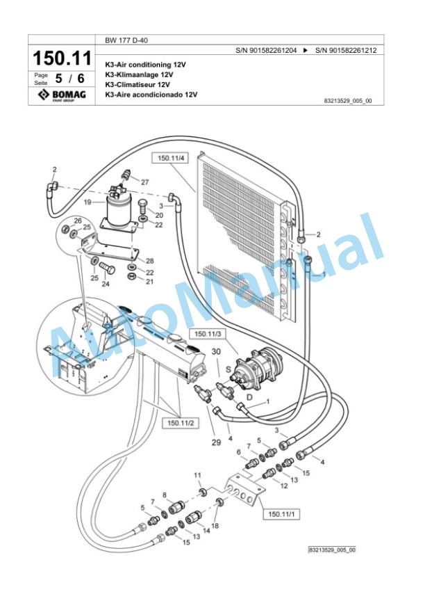 Bomag BW 177 D-40 Single Drum Wheel Drive Vibratory Roller Spare Parts Catalogue 00818165-3