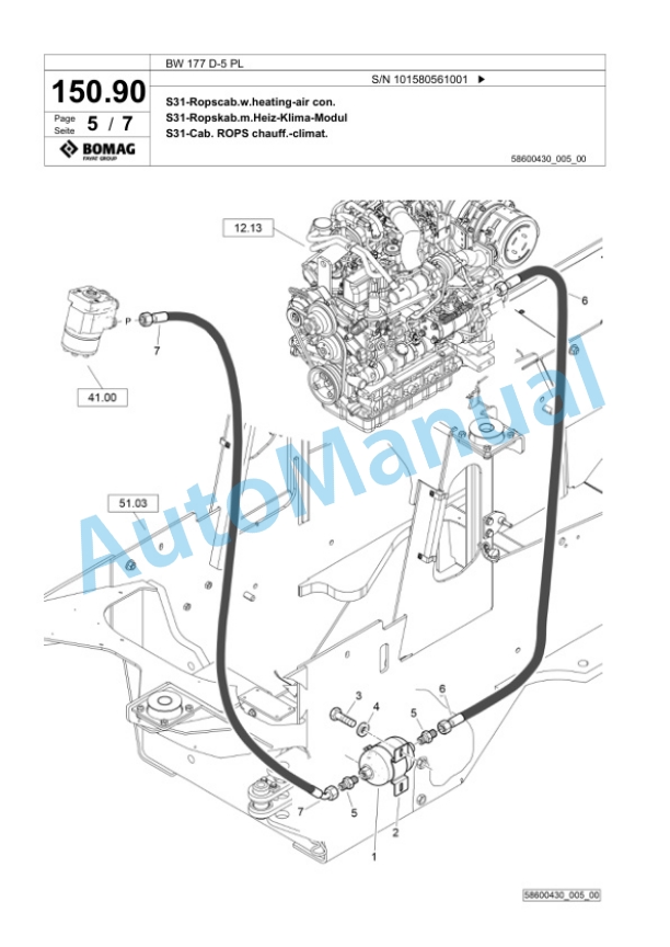 Bomag BW 177 D-5 PL Single Drum Wheel Drive Vibratory Roller Spare Parts Catalogue 00827081-3