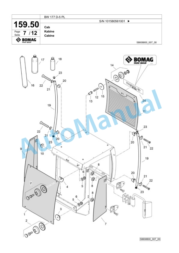 Bomag BW 177 D-5 PL Single Drum Wheel Drive Vibratory Roller Spare Parts Catalogue 00827081-4