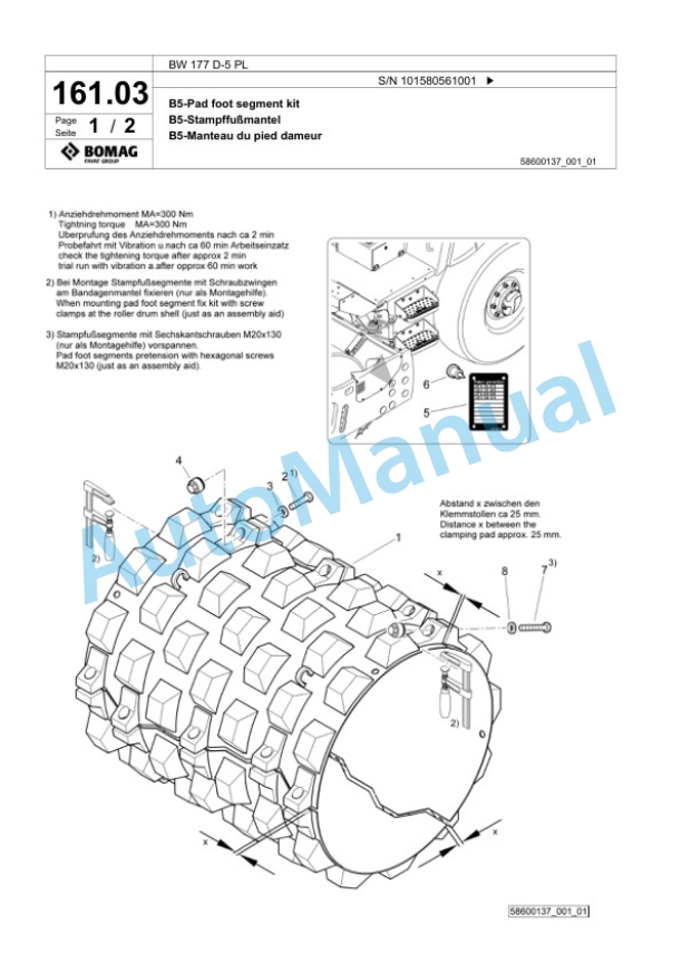 Bomag BW 177 D-5 PL Single Drum Wheel Drive Vibratory Roller Spare Parts Catalogue 00827081-5