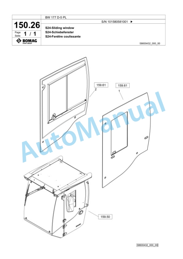 Bomag BW 177 D-5 PL Single Drum Wheel Drive Vibratory Roller Spare Parts Catalogue 00827085-3