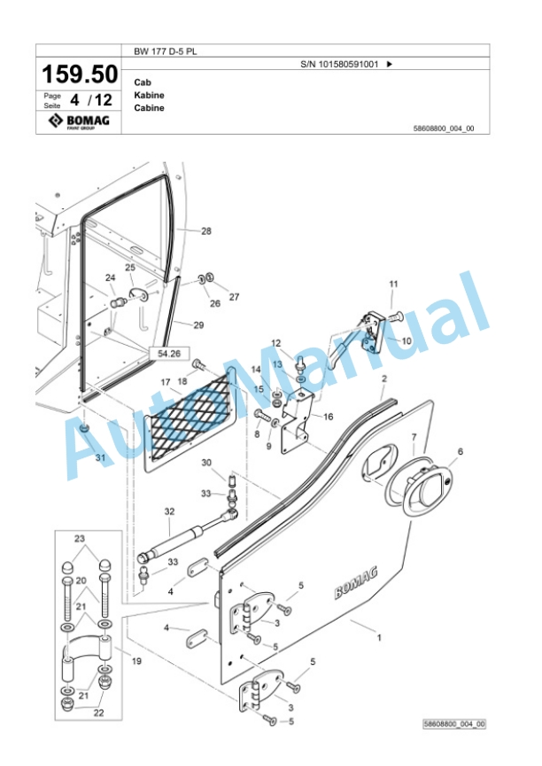 Bomag BW 177 D-5 PL Single Drum Wheel Drive Vibratory Roller Spare Parts Catalogue 00827087-5