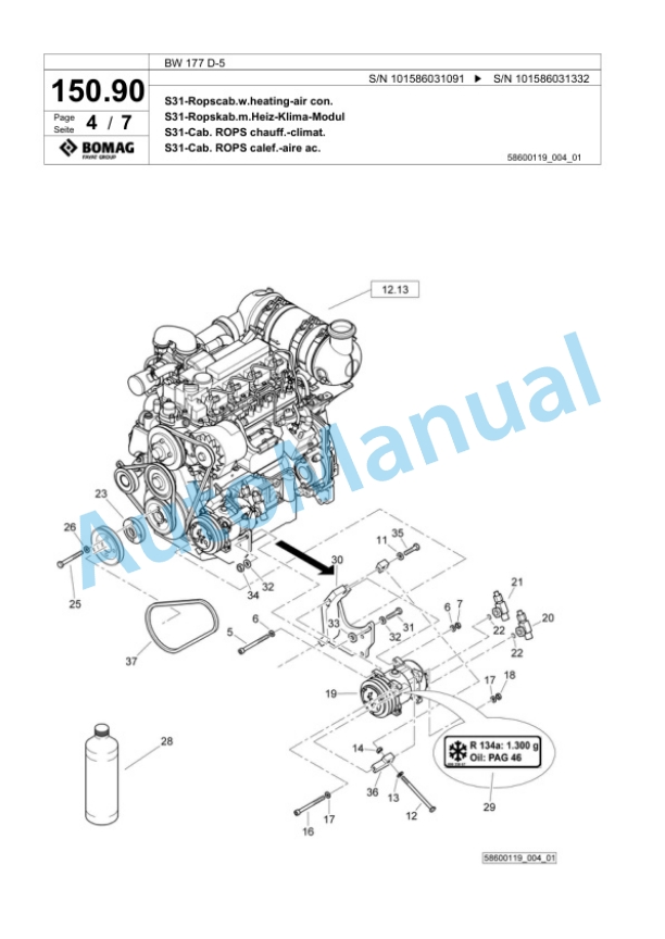 Bomag BW 177 D-5 Single Drum Wheel Drive Vibratory Roller Spare Parts Catalogue 00824351-4