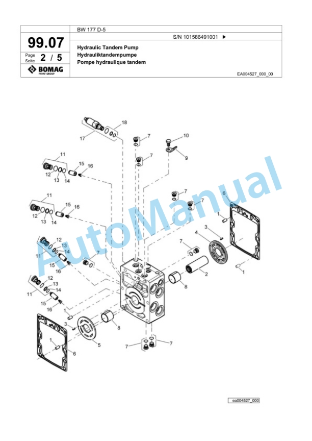 Bomag BW 177 D-5 Single Drum Wheel Drive Vibratory Roller Spare Parts Catalogue 00824913-2