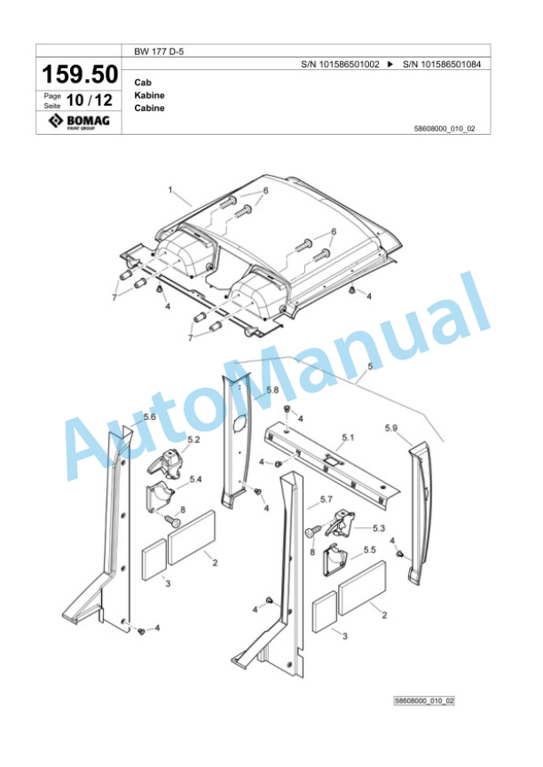 Bomag BW 177 D-5 Single Drum Wheel Drive Vibratory Roller Spare Parts Catalogue 00824915-4