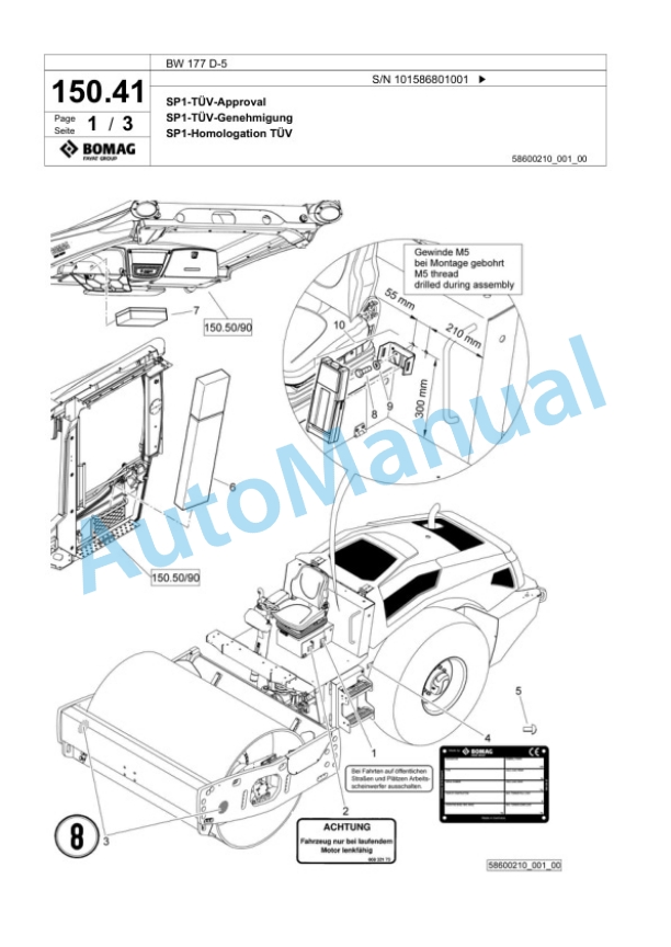 Bomag BW 177 D-5 Single Drum Wheel Drive Vibratory Roller Spare Parts Catalogue 00825433-3