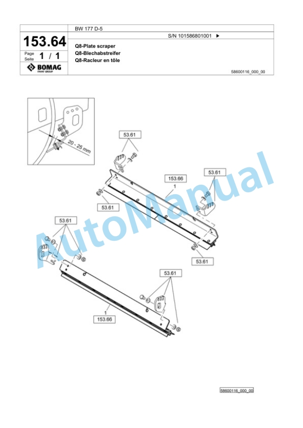 Bomag BW 177 D-5 Single Drum Wheel Drive Vibratory Roller Spare Parts Catalogue 00825433-4