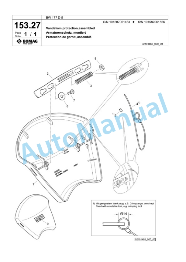 Bomag BW 177 D-5 Single Drum Wheel Drive Vibratory Roller Spare Parts Catalogue 00825725-3