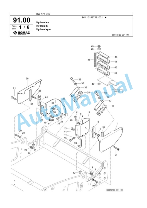 Bomag BW 177 D-5 Single Drum Wheel Drive Vibratory Roller Spare Parts Catalogue 00825839-2