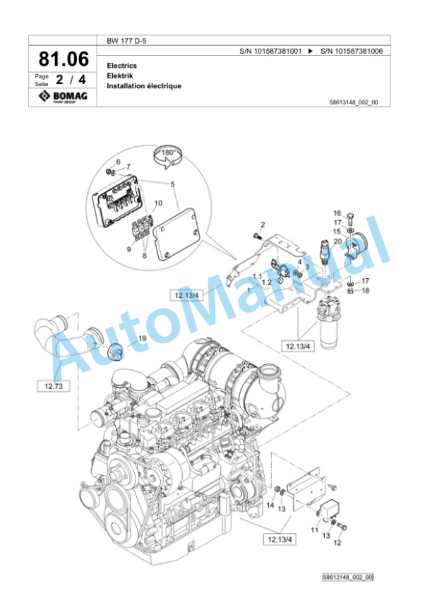 Bomag BW 177 D-5 Single Drum Wheel Drive Vibratory Roller Spare Parts Catalogue 00826055-2