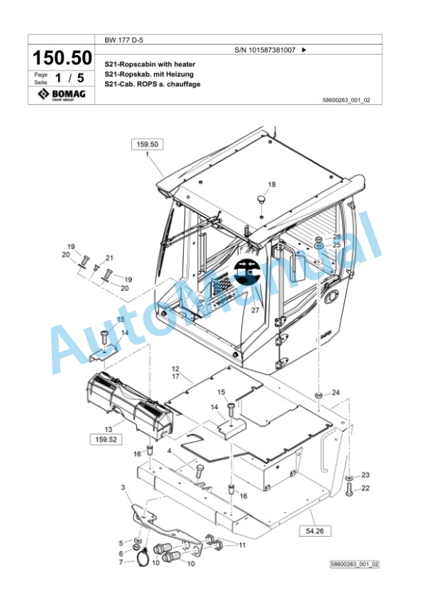 Bomag BW 177 D-5 Single Drum Wheel Drive Vibratory Roller Spare Parts Catalogue 00826055-3
