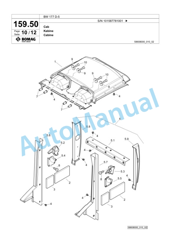 Bomag BW 177 D-5 Single Drum Wheel Drive Vibratory Roller Spare Parts Catalogue 00826773-5