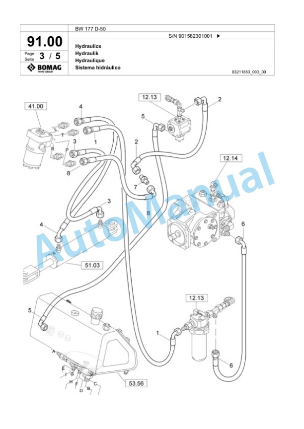 Bomag BW 177 D-50 Single Drum Wheel Drive Vibratory Roller Spare Parts Catalogue 00824087-2