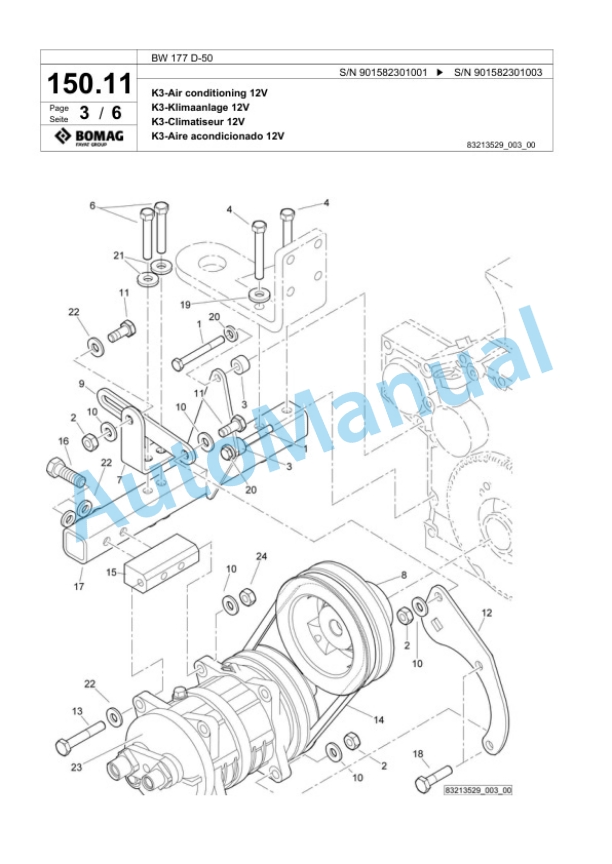 Bomag BW 177 D-50 Single Drum Wheel Drive Vibratory Roller Spare Parts Catalogue 00824087-3