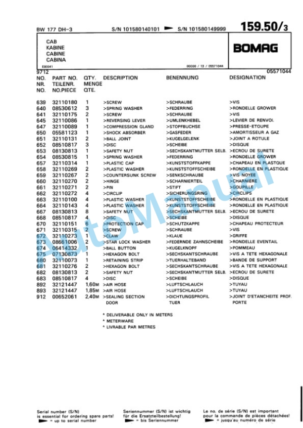 Bomag BW 177 DH-3 Single Drum Wheel Drive Vibratory Roller Spare Parts Catalogue 00815314-5